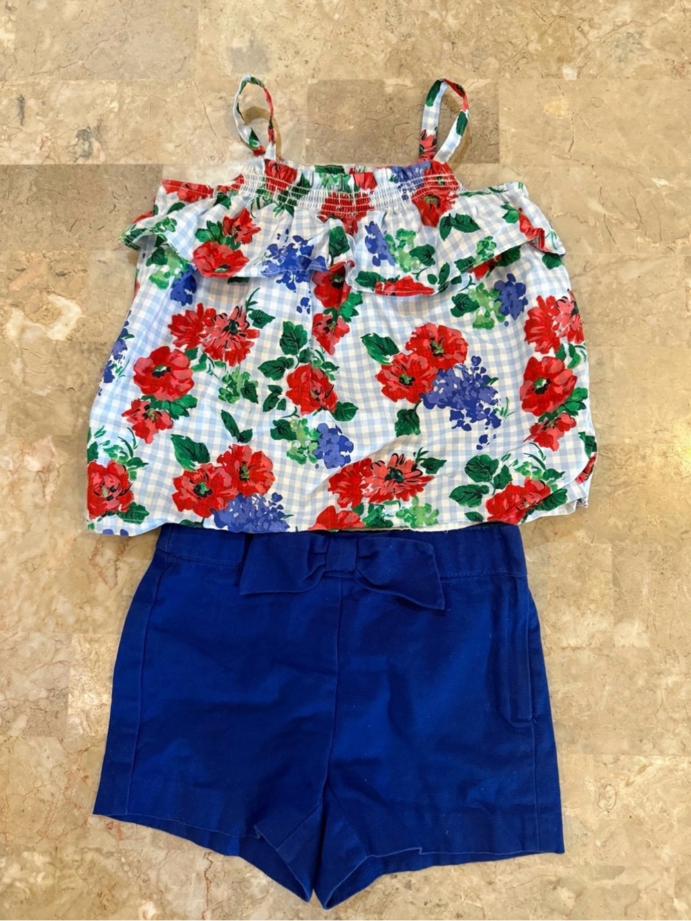 Janie and Jack Red and Green Floral Gingham Tank Top